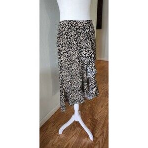 Nasty Gal size 6 Leopard Print Midi Skirt Ruffle Asymmetrical black tan